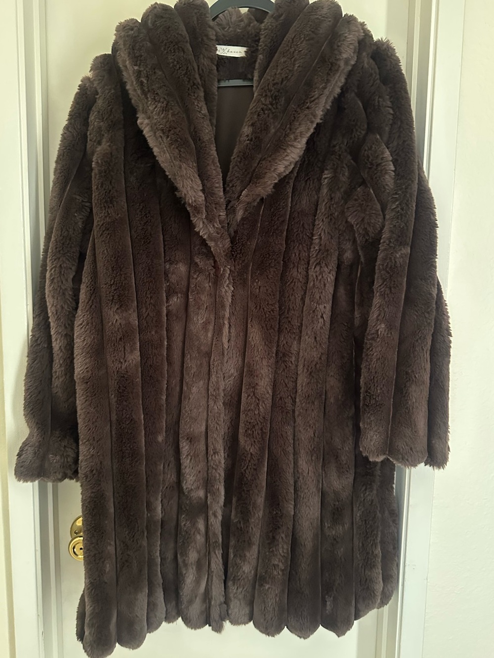 Plush Faux Fur Trench Coat - Dark Brown